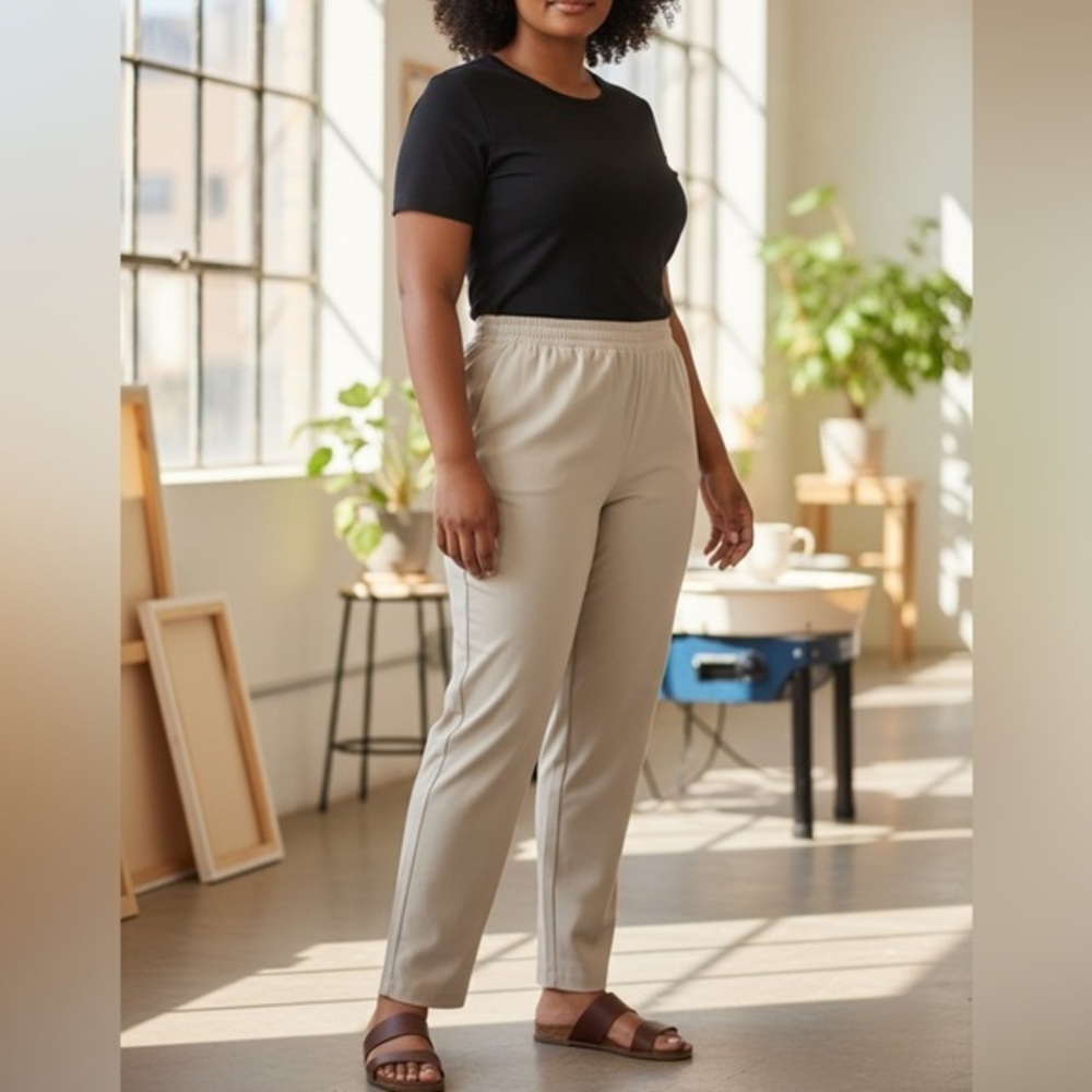 Eileen Fisher ankle pants organic cotton elastic waisted pants Size Lg